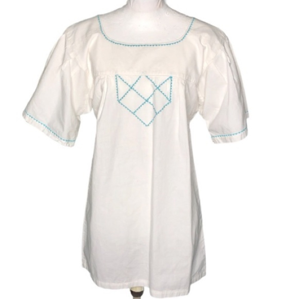 White Embroidery Detail Boho Tunic Top Made in Columbia